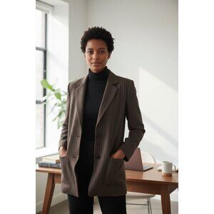 Christian Dior Brown Pinstripe Blazer Jacket Womens Size 12 Classic Tailored Loo